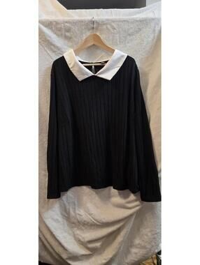 SHEIN Curve Black Long Sleeve Top with White Peter Pan Collar Plus 7X